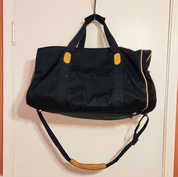 London Fog Vintage Large Weekender Duffle Bag Navy and Tan - Picture 4 of 13